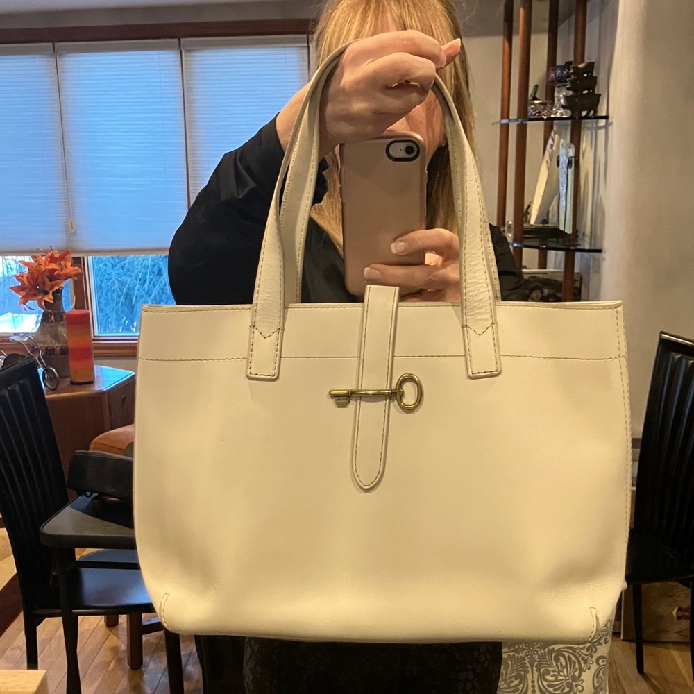 Fossil Cream Tote with Key Accent
